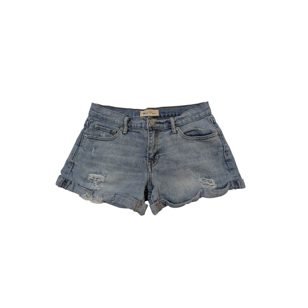 Gap 1969 Womens Distressed Denim Shorts Light Wash Cuffed Size 25 3 Inch Inseam